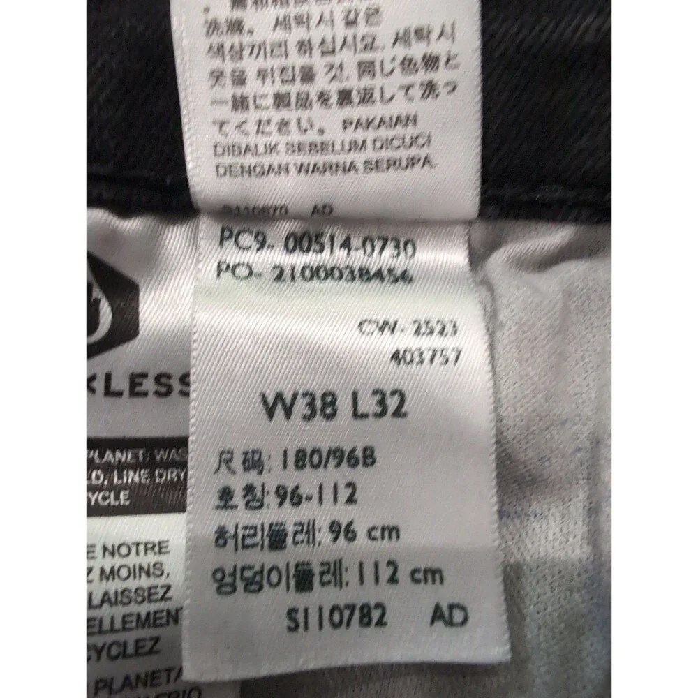 LEVI'S 514 DENIM JEANS MENS 38X32 DARK WASH BLACK STRAIGHT STRETCH EUC